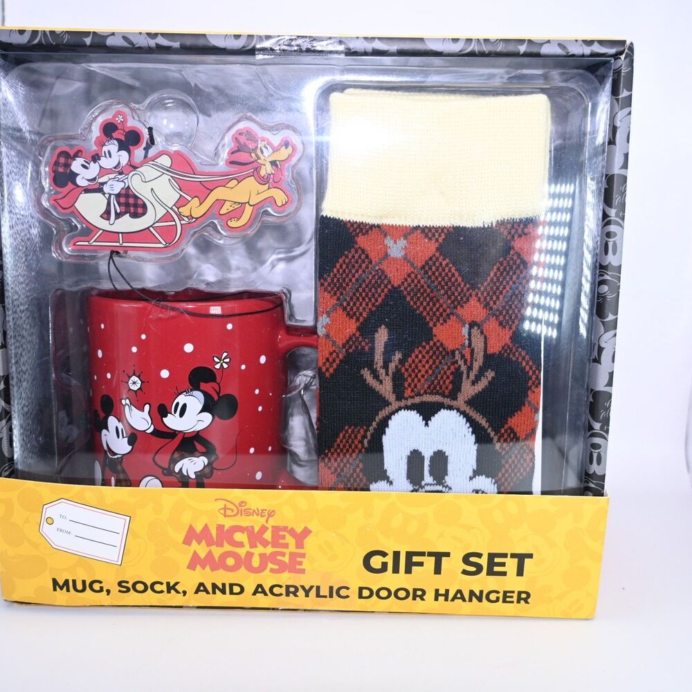 Disney Mickey mouse Gift set mug, sock and acrylic hanger /ornament boxed sealed